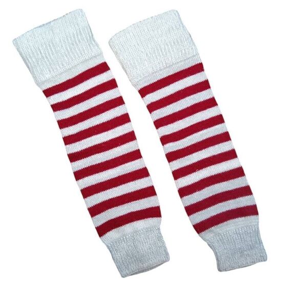 Specialty House Fashion Striped Leg Warmers Maroon Red Gray Knit - Picture 1 of 5